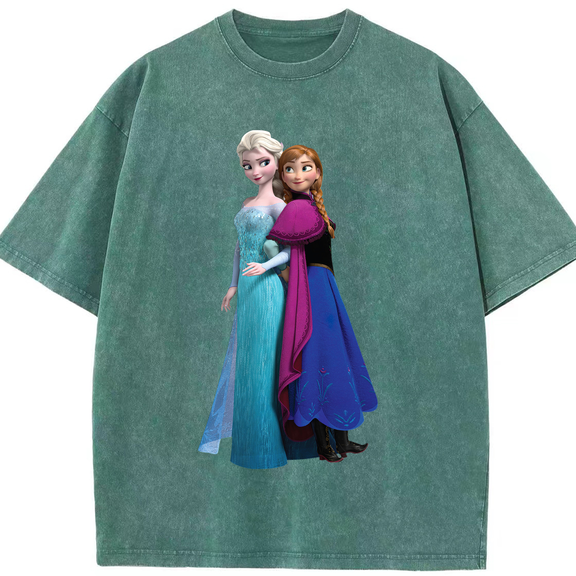 （画像用） アナと雪の女王 アンナ エルサ Frozen Anna Elsa 綿100% ヴィンテージ風 半袖Tシャツ（フロントプリント）